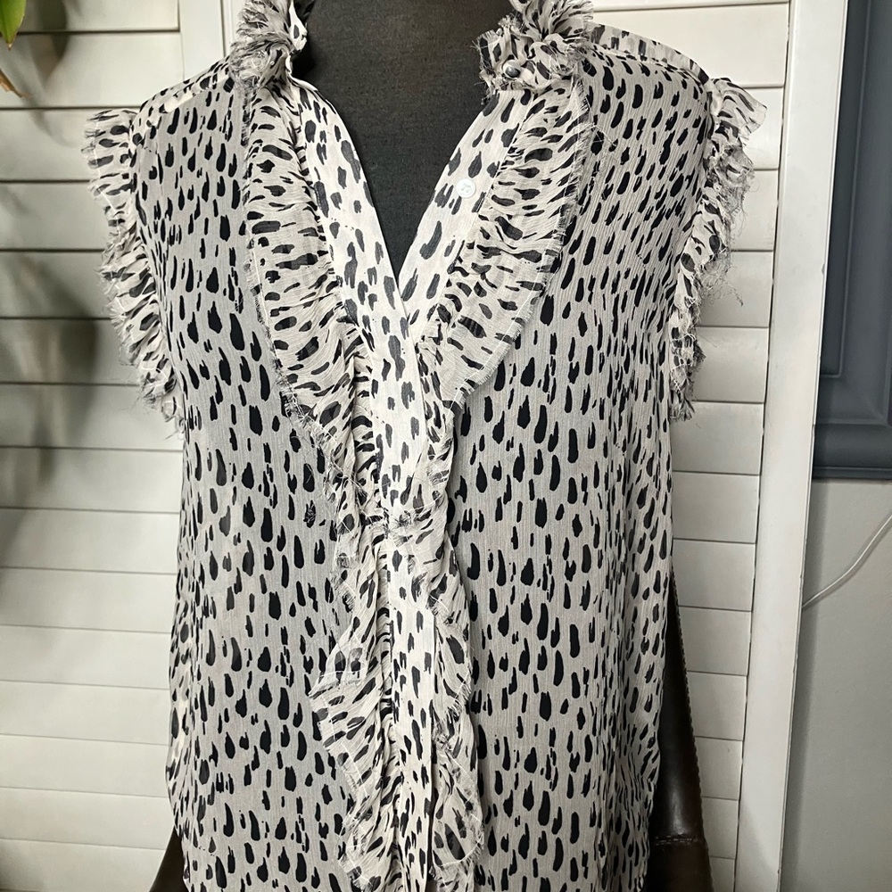 7 For All Mankind Ruffled Black and White Blouse